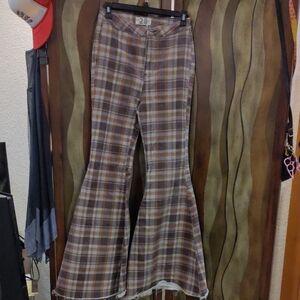 We The Free Brown Plaid Flare Wide Leg Jeans
